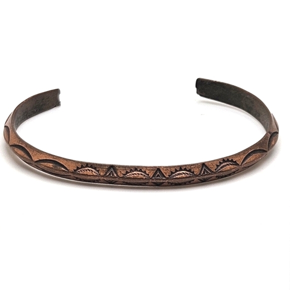 Real COPPER Carved Engraved Design Cuff Bracelet Smaller Sized - Picture 2 of 8